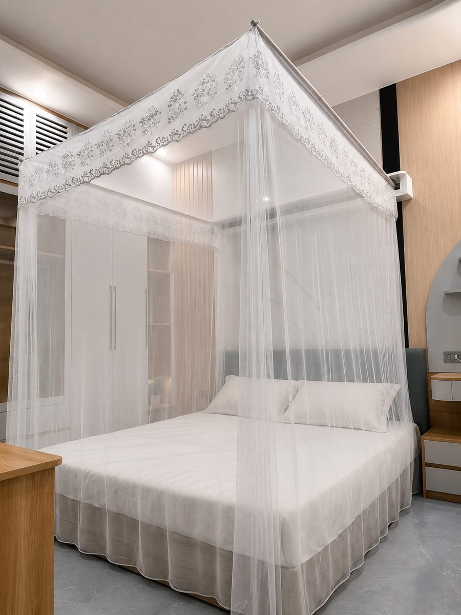 Màn chống muỗi hộp treo tường kéo lưới xuống phủ trọn giường ngủ